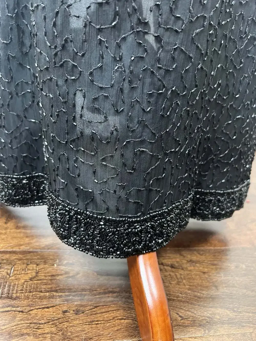 Vintage Laurence Kazar Black Silk Beaded Maxi Dress L Column Gown India Formal